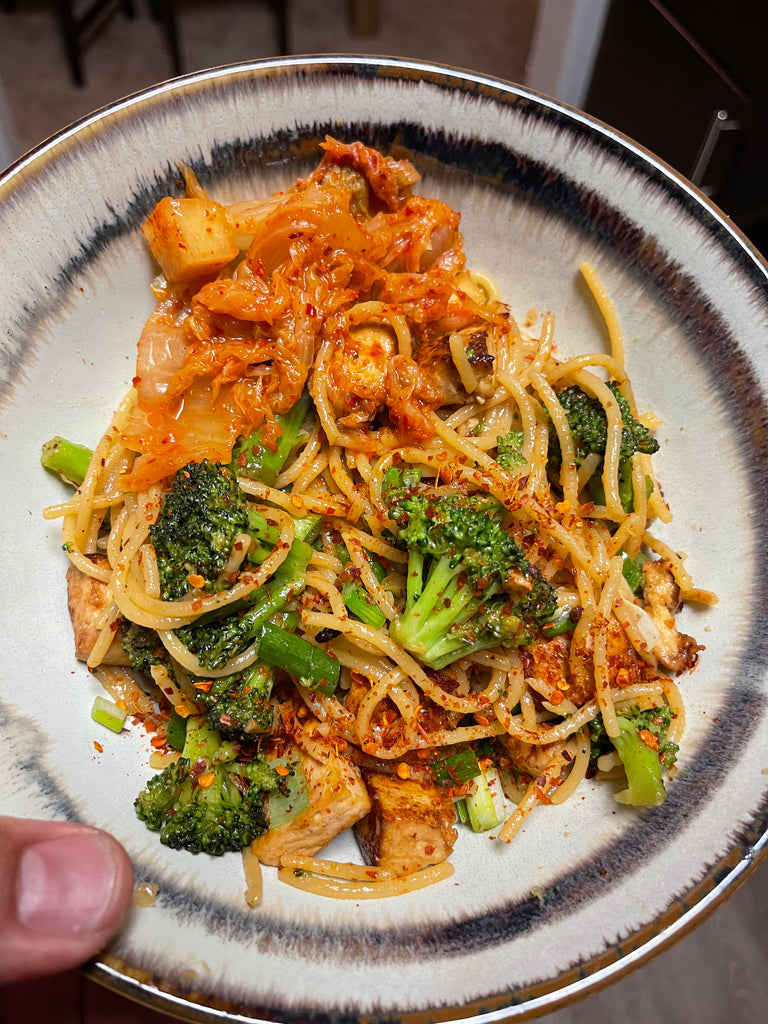 Soy Sauce Butter Noods w/ Tofu and Broccoli